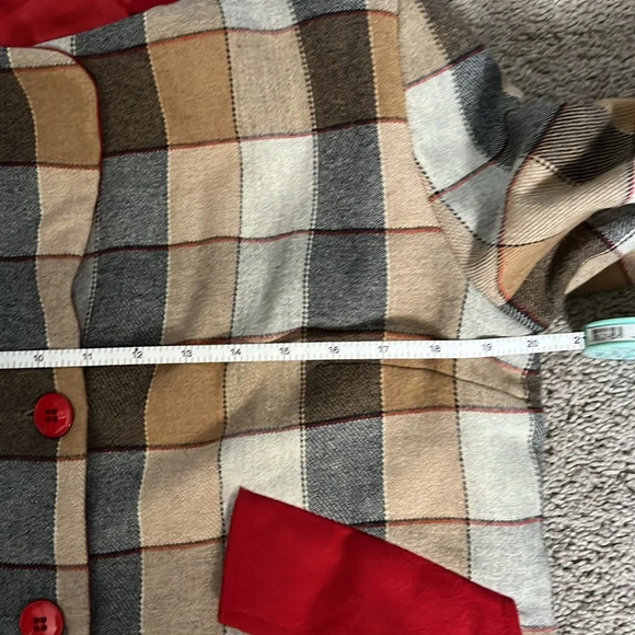 ❤️Rare Annette Trebbien vintage Jacket Women's cropped red tan checkered cottage - Picture 8 of 10